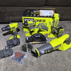RYOBI ONE+ 18V Cordless 6-Tool Combo Kit with 1.5 Ah Battery, 4.0 Ah Battery, and Charger