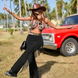 Women's Flare Fringe Pants Nwt
