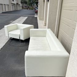 Minimalist White Leather Couch and Chair 