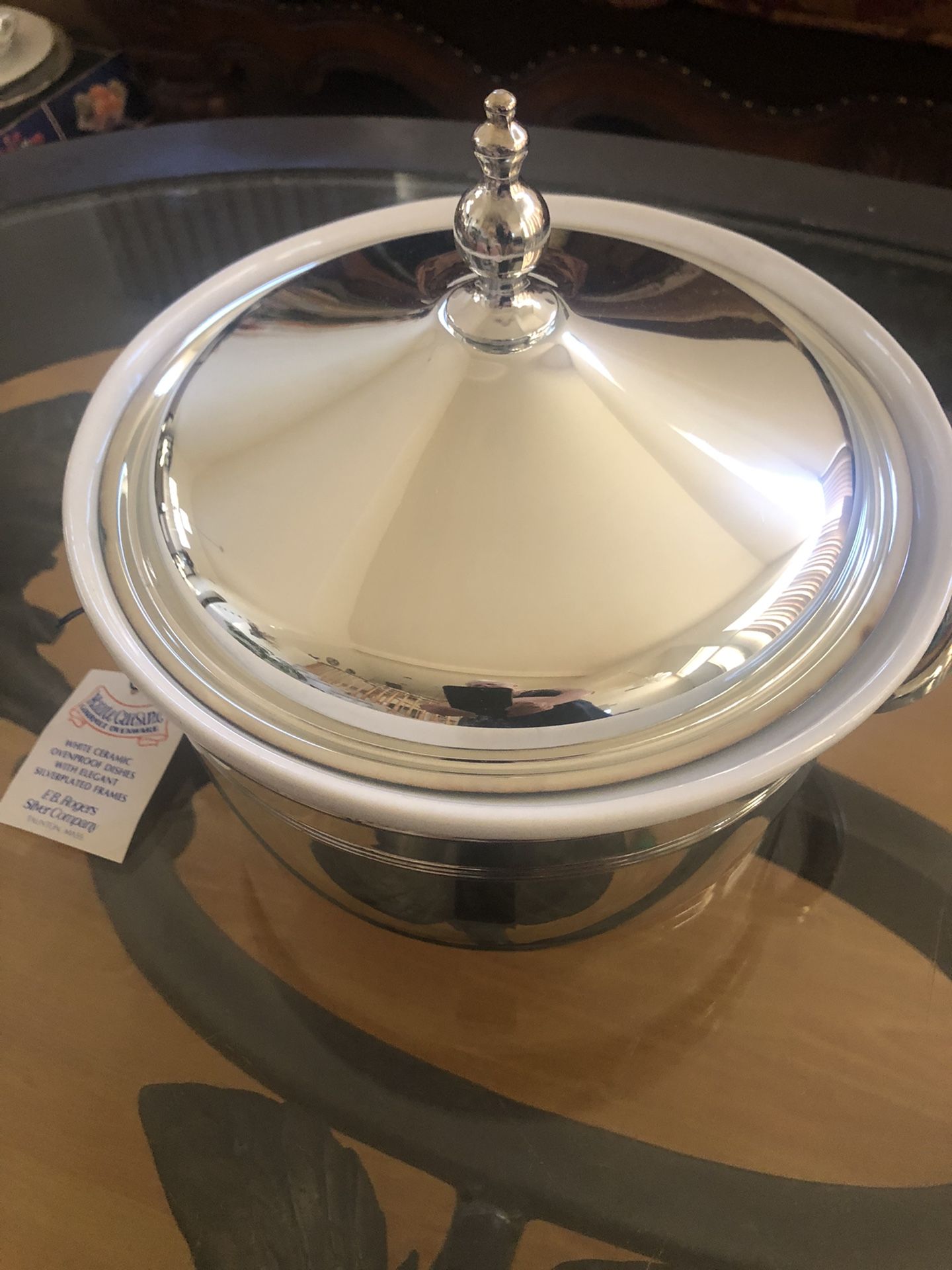 Two Sterling Silver Stew Pots With Leds and Two White Pyrex Can be Used Separate