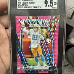 2021 Mosaic Justin Herbert Will To Win Pink Fluorescent /10 SGC 9.5