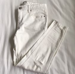 women’s free people white skinny destroyed raw ankle denim jeans