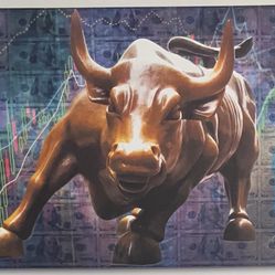 Large 40in x 30in Charging Bull Wall Street Canvas Art