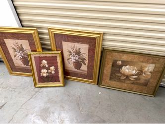 Set of 4 Framed Floral Wall Art Prints – Gold Frames