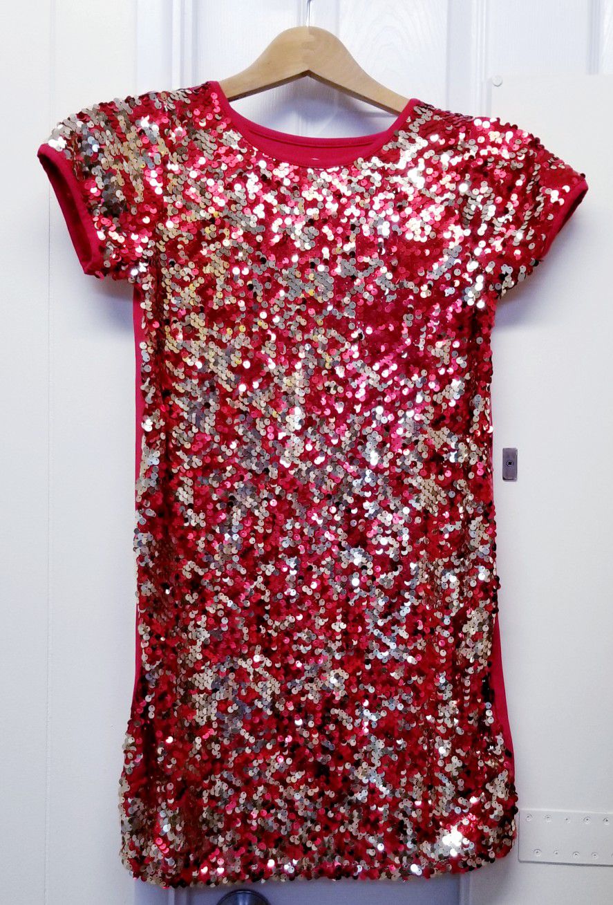 Red Sequined Tee Dress L