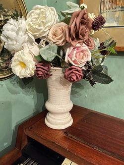 Ceramic Urn Vase with Faux Floral Arrangement
