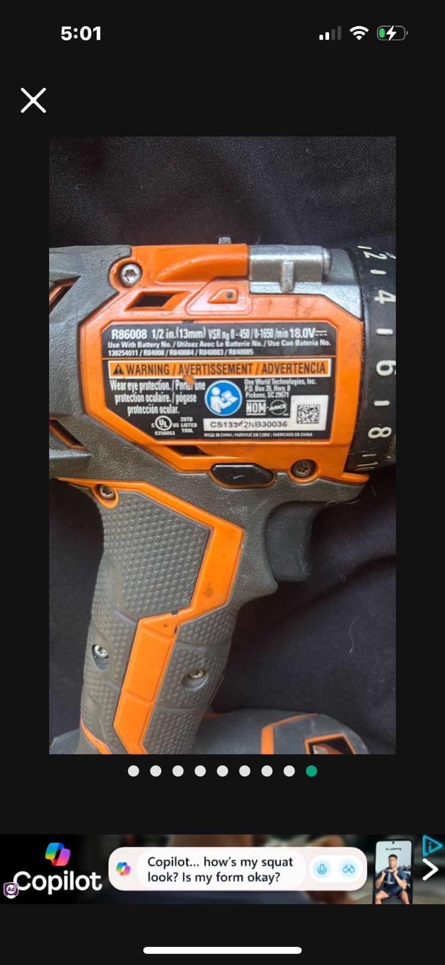 RIDGID 18v Drill And Battery