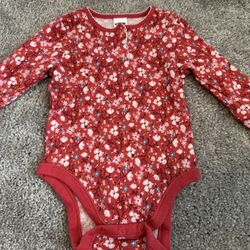 Baby Girl Red Floral Long Sleeve Onesie (3-6m)