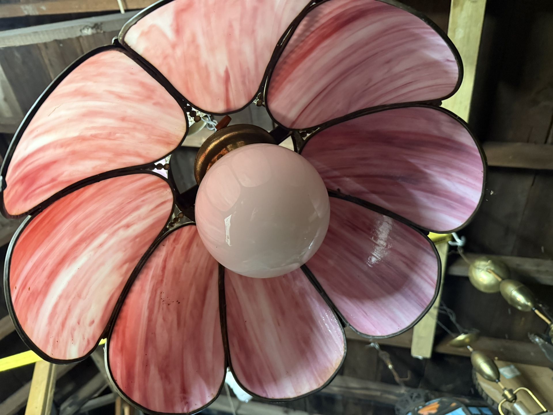 60’s Pink Slag Glass Fixture. Excellent Shape