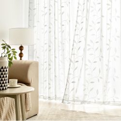 Embroidered Linen Curtains, 52"x 96", Ivory