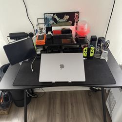 Black Gaming Desk w/ Headphone holder + Monitor Riser
