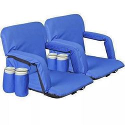 ONE DAY SALE! New Set of 2 Blue Outdoor/Indoor Folding Reclining Stadium Chairs