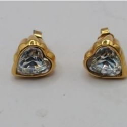 Vintage Avon True to the Heart Clear Rhinestone Heart Pierced Earrings Bling
