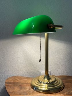 Vintage Brass Bankers Desk Lamp – Green Glass Shade ✨ Classic Office/Library Light