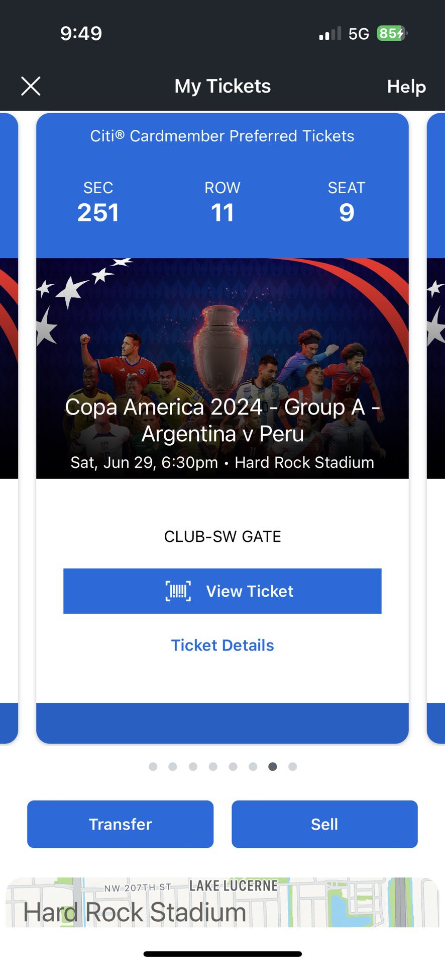 Copa America, Argentina Versus Peru, Two Tickets Club Level