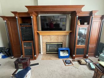 16 Ft. Cherry & Oak Entertainment Center, 7’-6” Tall