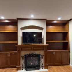 Entertainment Wall  . Solid Wood. Cabinets and Book  Shelves 