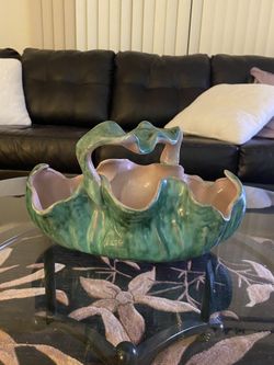 Rare Stangl Terra Rose Green Basket Vase
