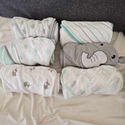 Baby Hooded Towels, Gray, White, And Green
