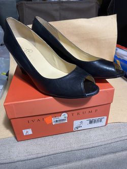 IVANKA TRUMP Leather Peep Toe Wedges