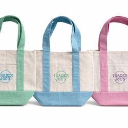 Trader Joe’s Mini Canvas Tote Bag Set 3 Pastel Pink Blue Green Reusable NWT