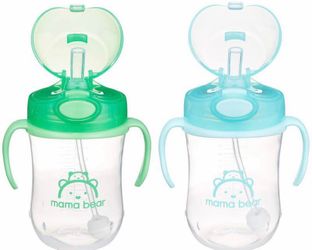 Amazon Brand - Mama Bear Spill Proof Weighted Straw Sippy Cups