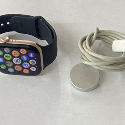 Apple Watch Series 10 46mm Rose Gold Navy Blue Sport Band Battery 100% GREAT