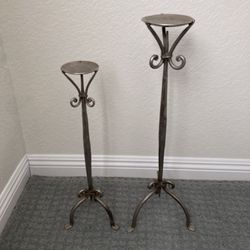 2 Silver Iron Candle Holders