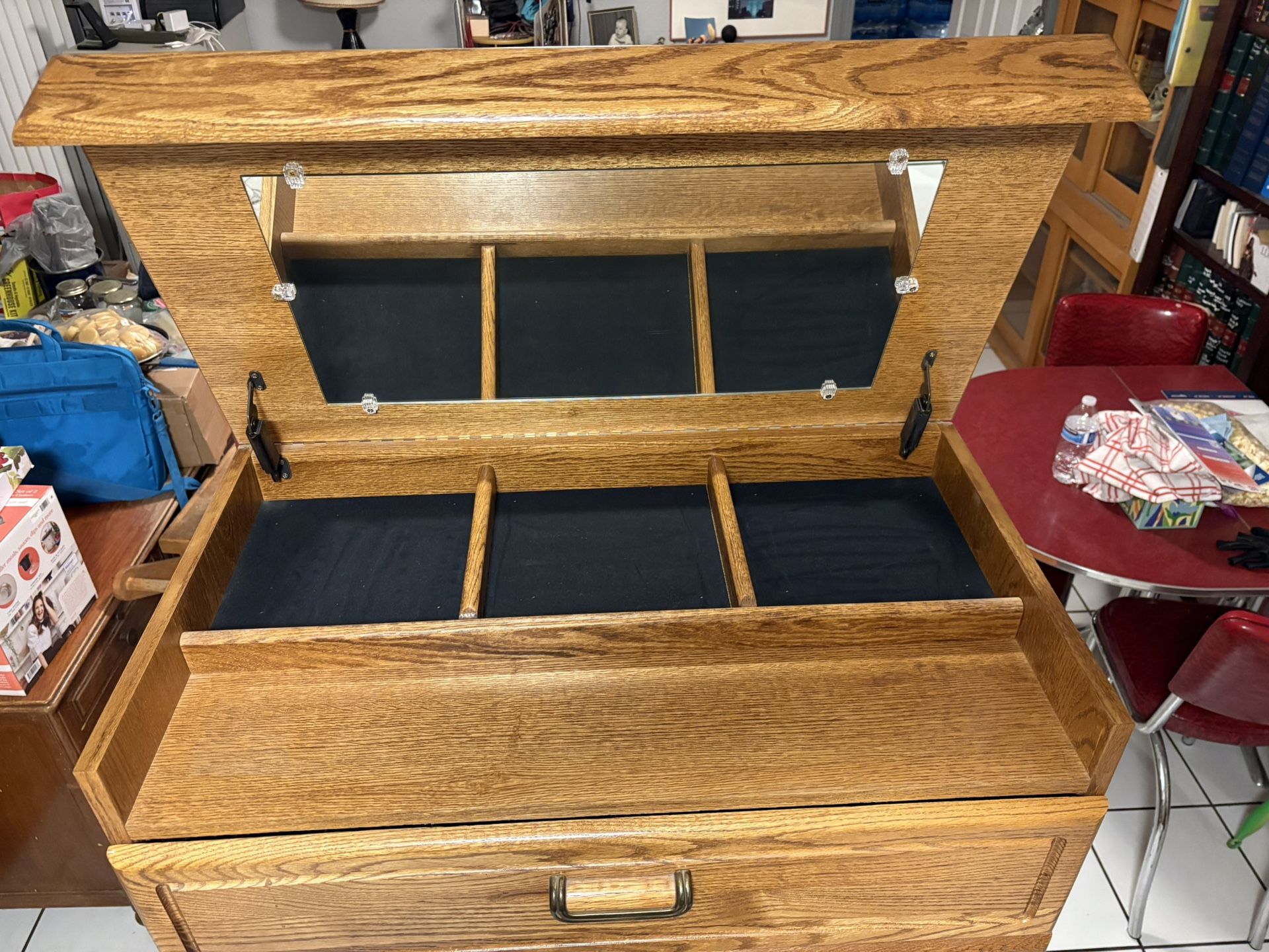 Oak Dresser W/ Hidden Mirror and Storage
