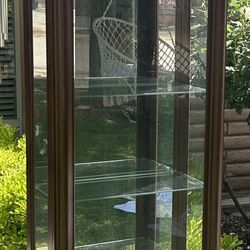 Lighted Curio Display Cabinet, Glass shelves, Mirrored back Panel
