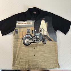 Harley Davidson Vintage Full Art Button Up