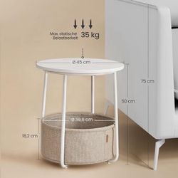 Table, Small Bedside Table with Fabric Basket, Modern Nightstand, Round Side Table, for Living Room, Bedroom