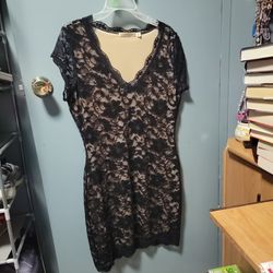 Large Black Lacy Dress With Tan Lining Very Dressy Size Large By LIBERTY LOVE