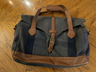 Sturdy Navy Blue and Brown Merona Messenger/Laptop Bag with Several Compartments