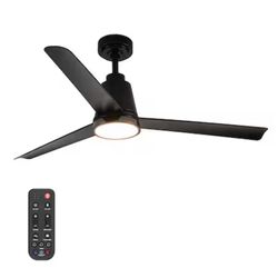 ALTITUDE SOLO 52 Matte Black Outdoor Ceiling Fan With Light and Remote Control Included 3 -Blade