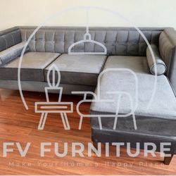 BRAND NEW! GREY FABRIC REVERSIBLE SECTIONAL 