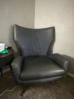 Real Leather Gray Swivel Chair