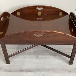 Beautiful Vintage English Mahogany Oval Butler’s Tray-Top Coffee Table Rare Find