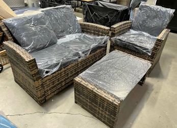 New Assembled Outdoor 3 Piece Patio Furniture Set Wicker Conversation Set w/ Cushions