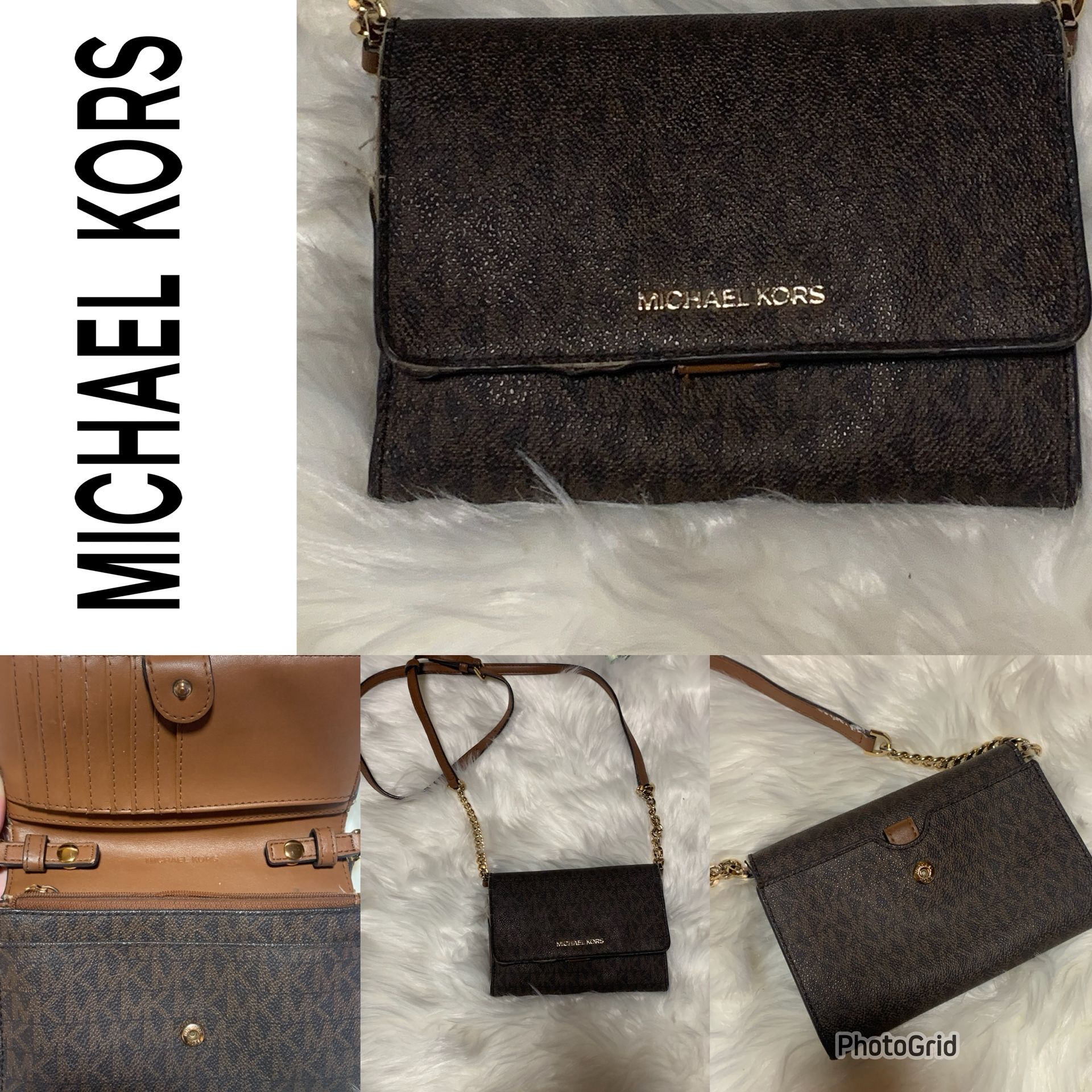 Michael Kors Leather And Gold Chain Crossbody Bag 