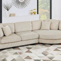 2C XTRA LARGE  SECTIONAL SOFA W CCENT PILLOWS WIDE-WELT CORDUROY(GREY/CAMEL   OR BOUCLE  (SNOW/PEWTER)  