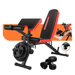 OPPSDECOR Adjustable Weight Bench with Leg Extension and Leg Curl, 800 LBS Heavy Duty Workout Bench for Home Gym, Preacher Curl Bench with Wheels, Fla