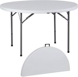 4 ft Round Folding Table,48" Indoor Outdoor Portable Plastic Kitchen or Camping Picnic Party Wedding Event Table, White