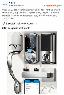 Veise VE07-H Fingerprint Smart Locks for Front Door with Handle Set, App Control, Keyless Entry Keypad Deadbolt, Digital Electronic Touchscreen, Easy