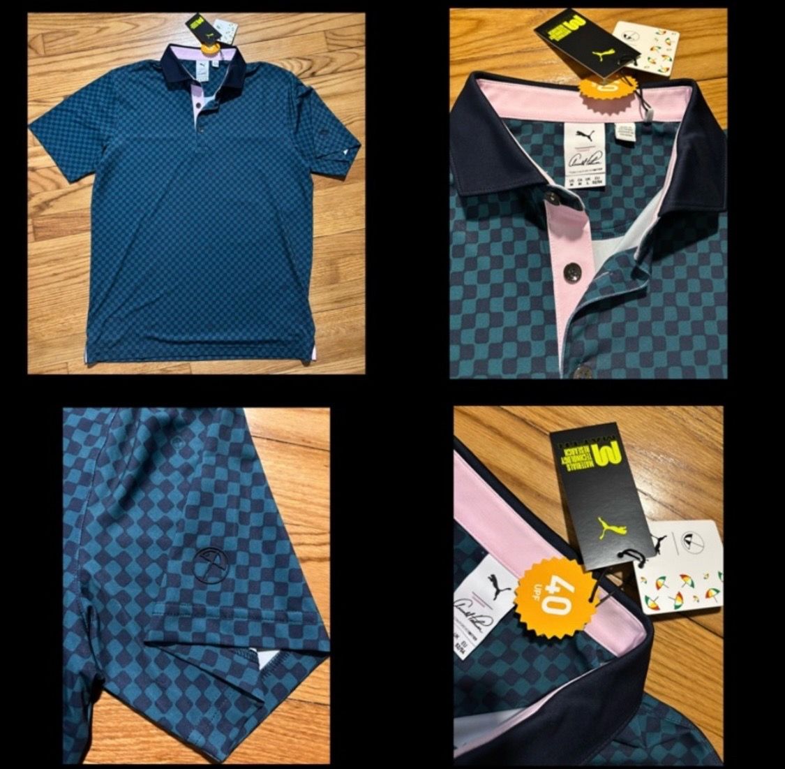 PUMA x Arnold Palmer Checkered Polo Green-Navy Vert-Marine Men's XXL New!
