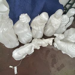 Vintage GENERAL FOAM Plastic Brand 9 Piece Blow Mold Nativity SET