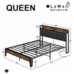 Queen Metal Frame With Charge Port