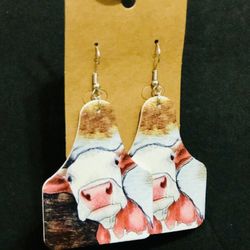 NEW Western Cowgirl Boho Cow Theme Faux Leather Dangle Earrings