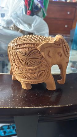 Hand-Carved Wooden Elephant Figurine