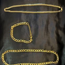 Two Gold Color, Necklaces And One Gold Colored Bracelet $40 Or Best Offer